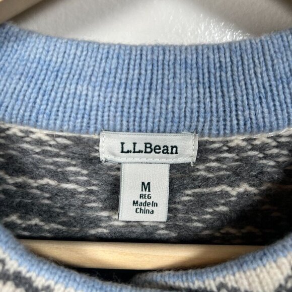L.L. Bean Nordic Sweater Womens Size Medium Lambs Wool Fair Isle Icelandic Blue - Picture 3 of 10